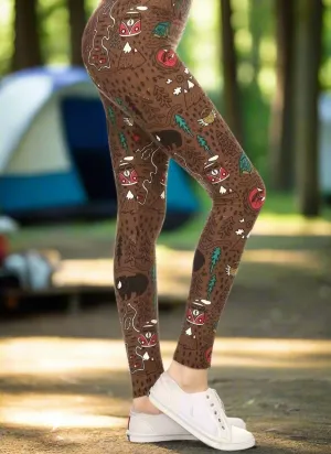 Womens Camping Leggings, Soft Yoga Pants, Sizes 0-20, Yoga Waist, Brown