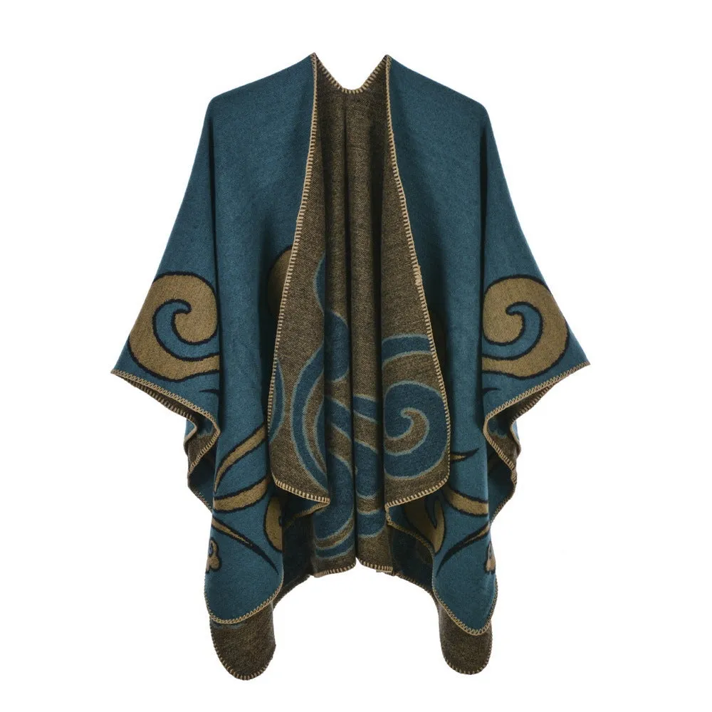 Women's Cape Cape Autumn and Winter Vintage Split Warm Cashmere Scarf Cape