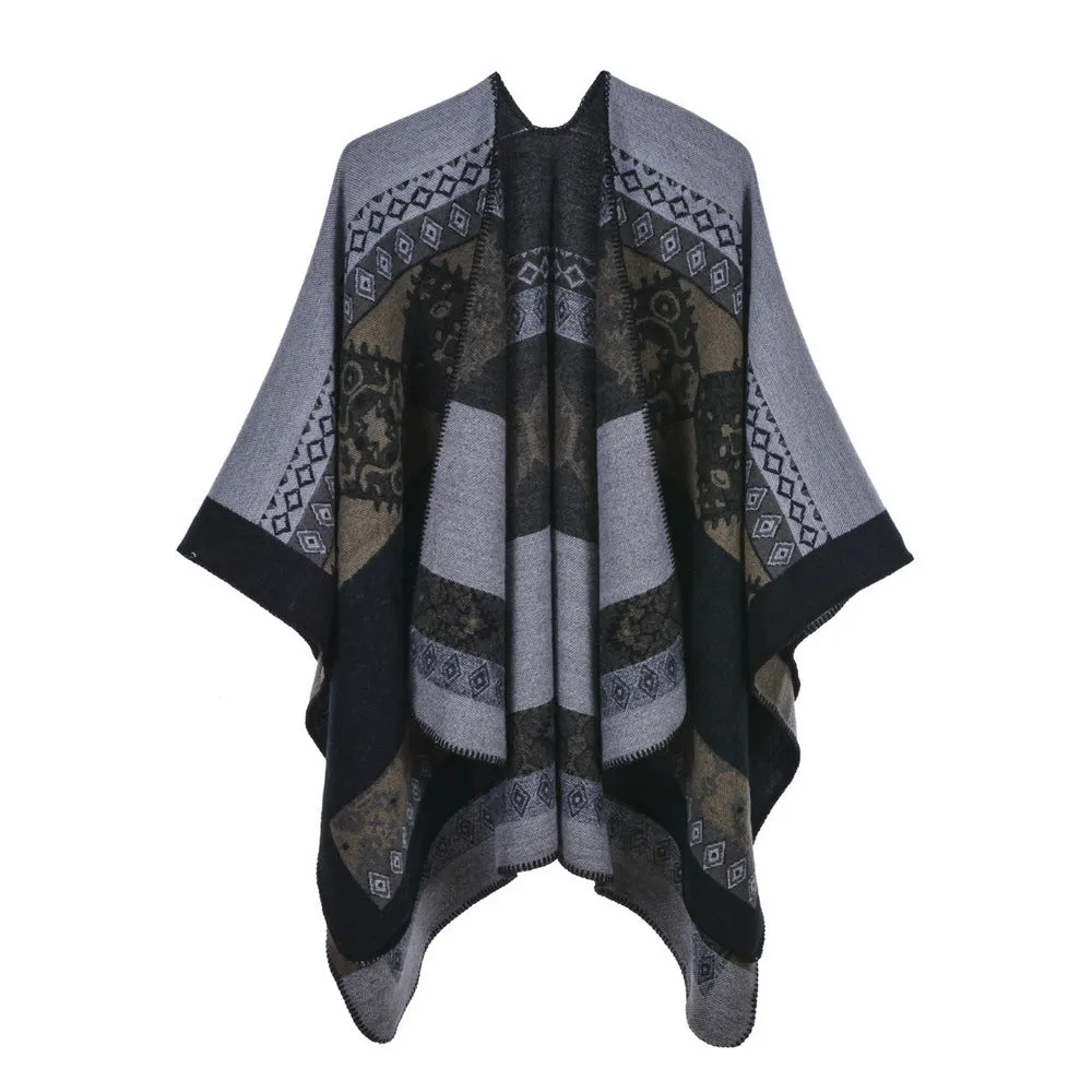 Women's Cape Cape Autumn and Winter Vintage Split Warm Cashmere Scarf Cape