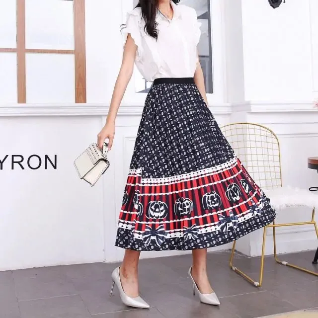 Women's Cartoon Printed Pleated Skirt