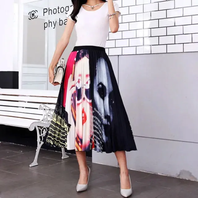 Women's Cartoon Printed Pleated Skirt