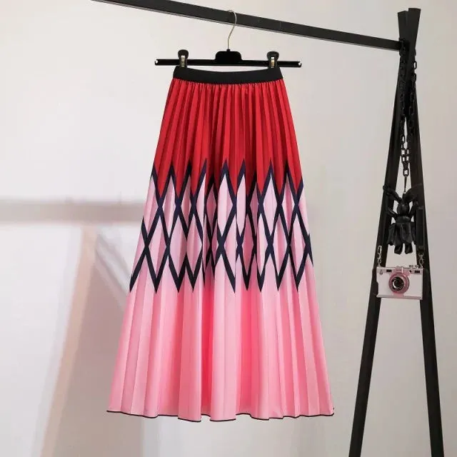 Women's Cartoon Printed Pleated Skirt