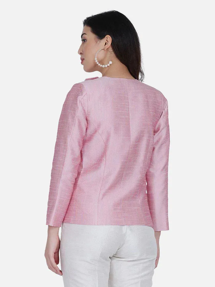 Women's Casual Dupion Pant Suit - White and Pink