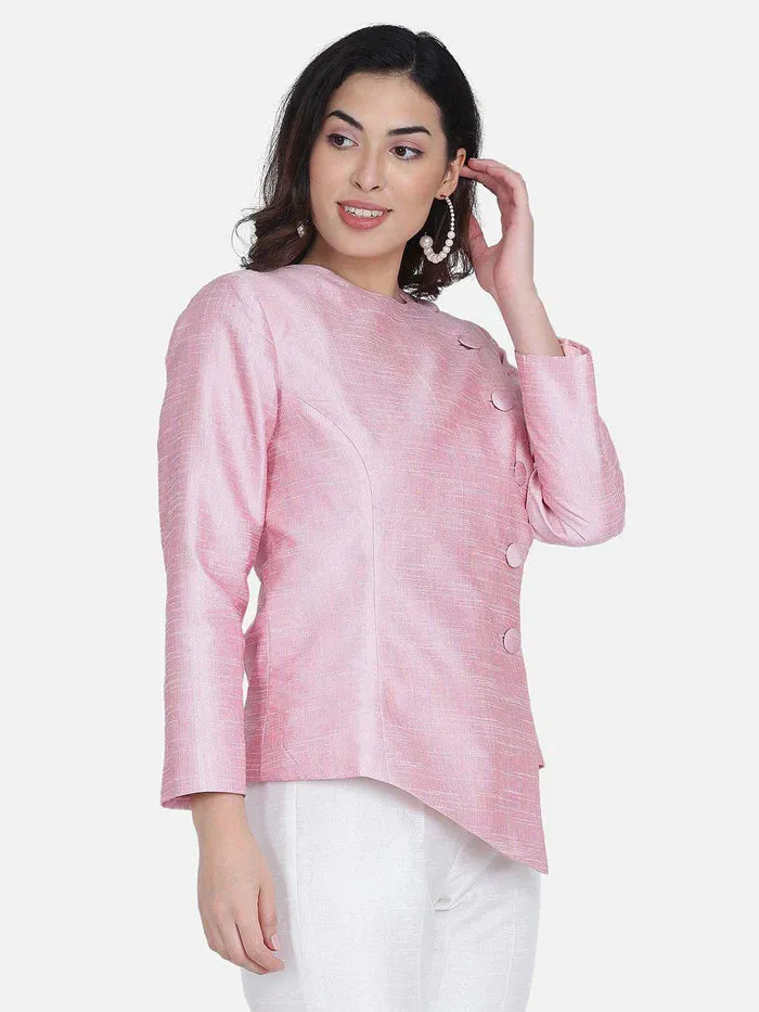 Women's Casual Dupion Pant Suit - White and Pink