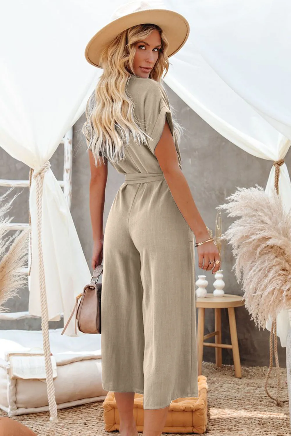 Women's Casual Long Pants Romper V Neck Pocketed Jumpsuit