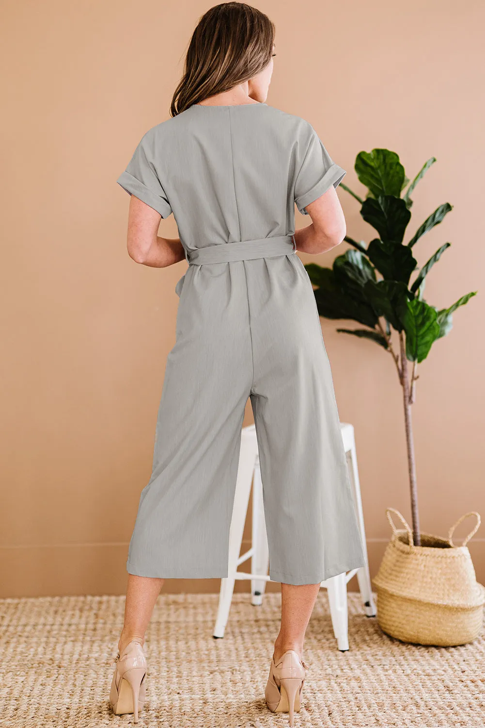 Women's Casual Long Pants Romper V Neck Pocketed Jumpsuit