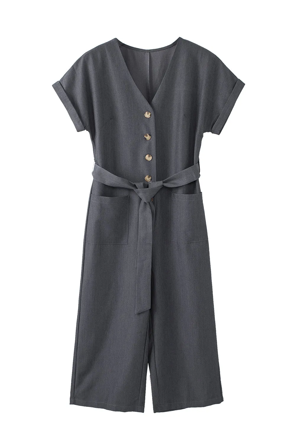 Women's Casual Long Pants Romper V Neck Pocketed Jumpsuit