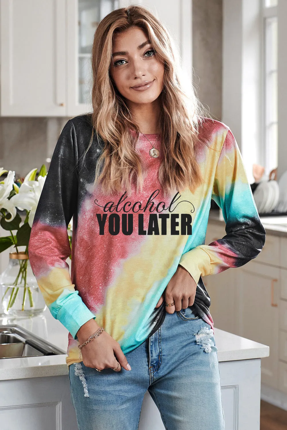 Womens Casual Ombre Pullover Tops Blue Tie Dye Sweatshirt