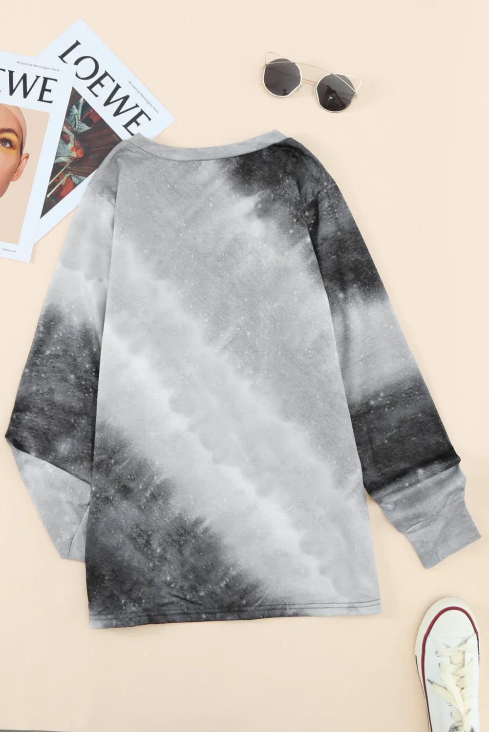 Womens Casual Ombre Pullover Tops Blue Tie Dye Sweatshirt