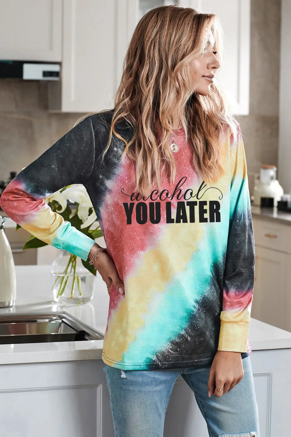 Womens Casual Ombre Pullover Tops Blue Tie Dye Sweatshirt