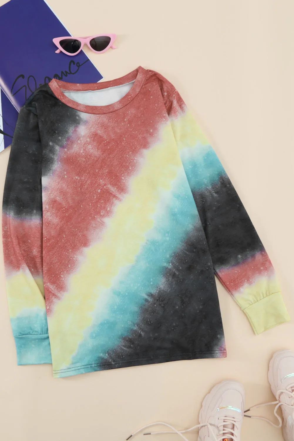 Womens Casual Ombre Pullover Tops Blue Tie Dye Sweatshirt