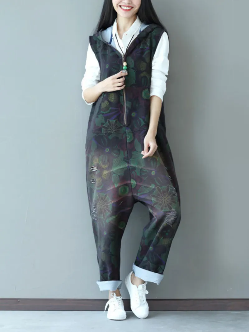 Women's Casual Strap Hooded Jumpsuit Dungarees Overalls