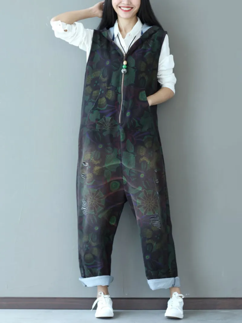 Women's Casual Strap Hooded Jumpsuit Dungarees Overalls