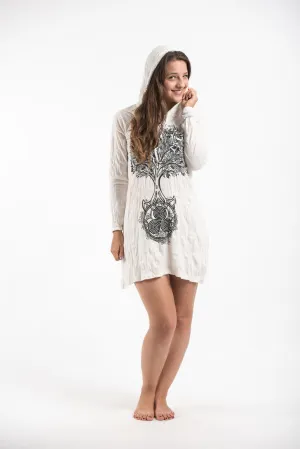 Womens Celtic Tree Hoodie Dress in White