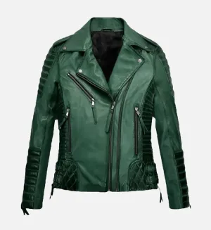 Women's Charlotte Burnt Green Leather Jacket