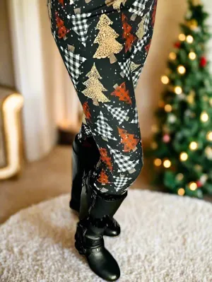 Womens Christmas Tree Leggings, Holiday Plaid Soft Yoga Pants, Sizes OS/TC/TC2, Black/Multi, Yoga Waist, Exclusive Leggings