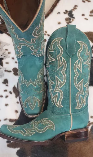 Women's Circle G Turquoise Embroidered Square Toe Boot