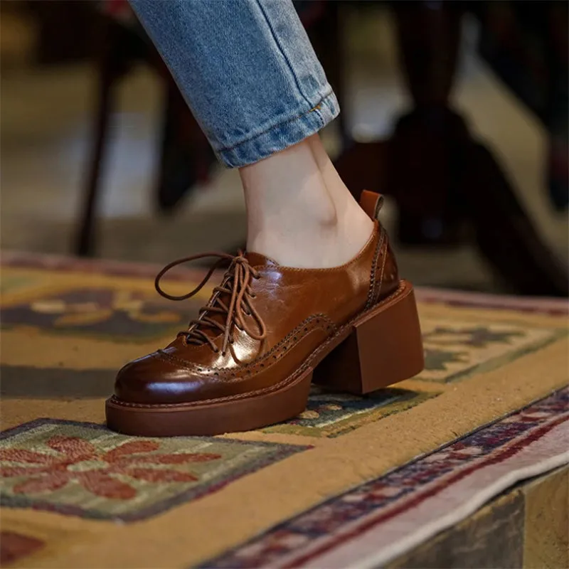 Women's Classic Oxford-style Vegan Leather with Thick Heels Shoes