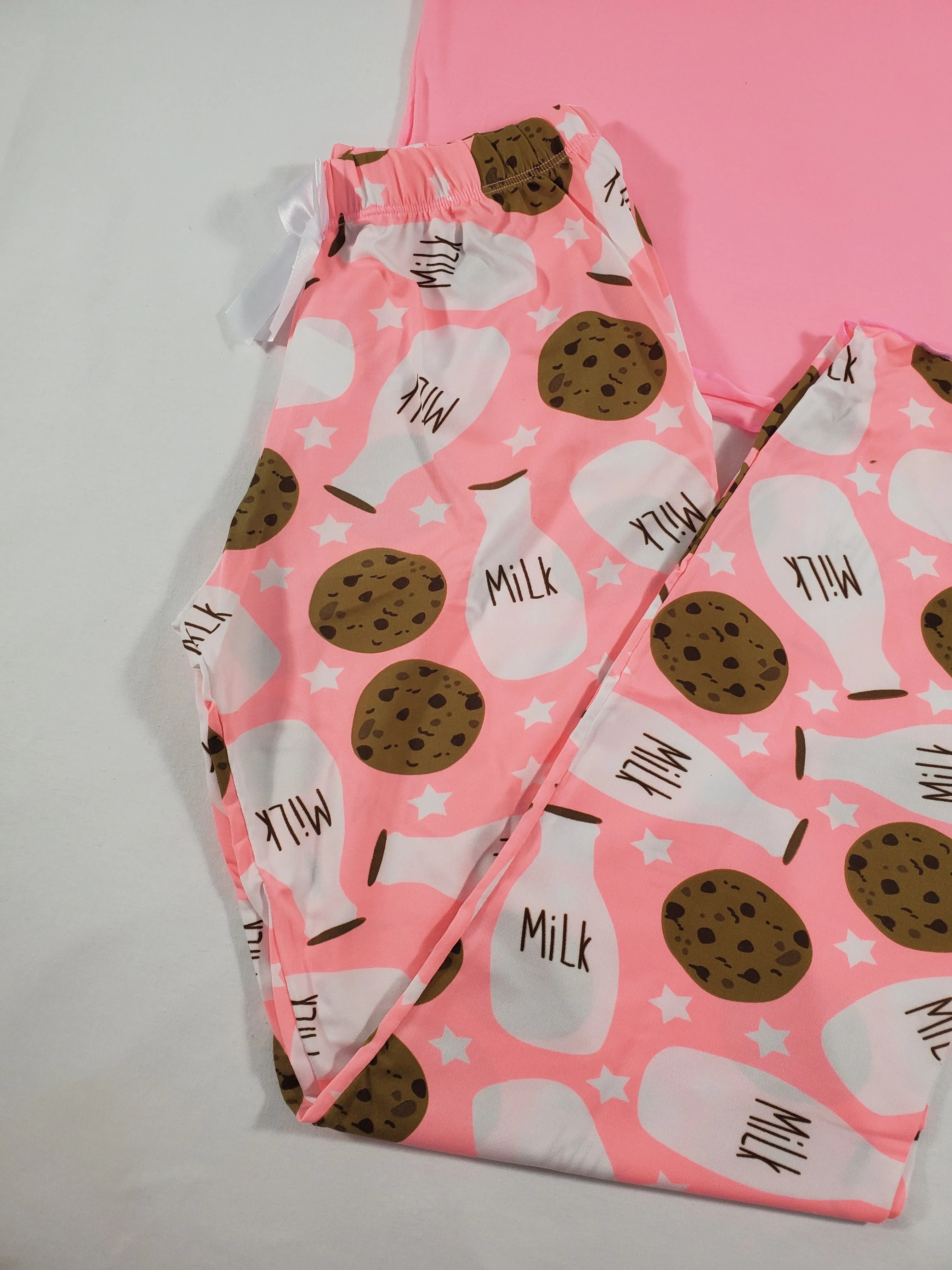 Women's Classic pajama set pink pants milk and cookies theme pink blouse