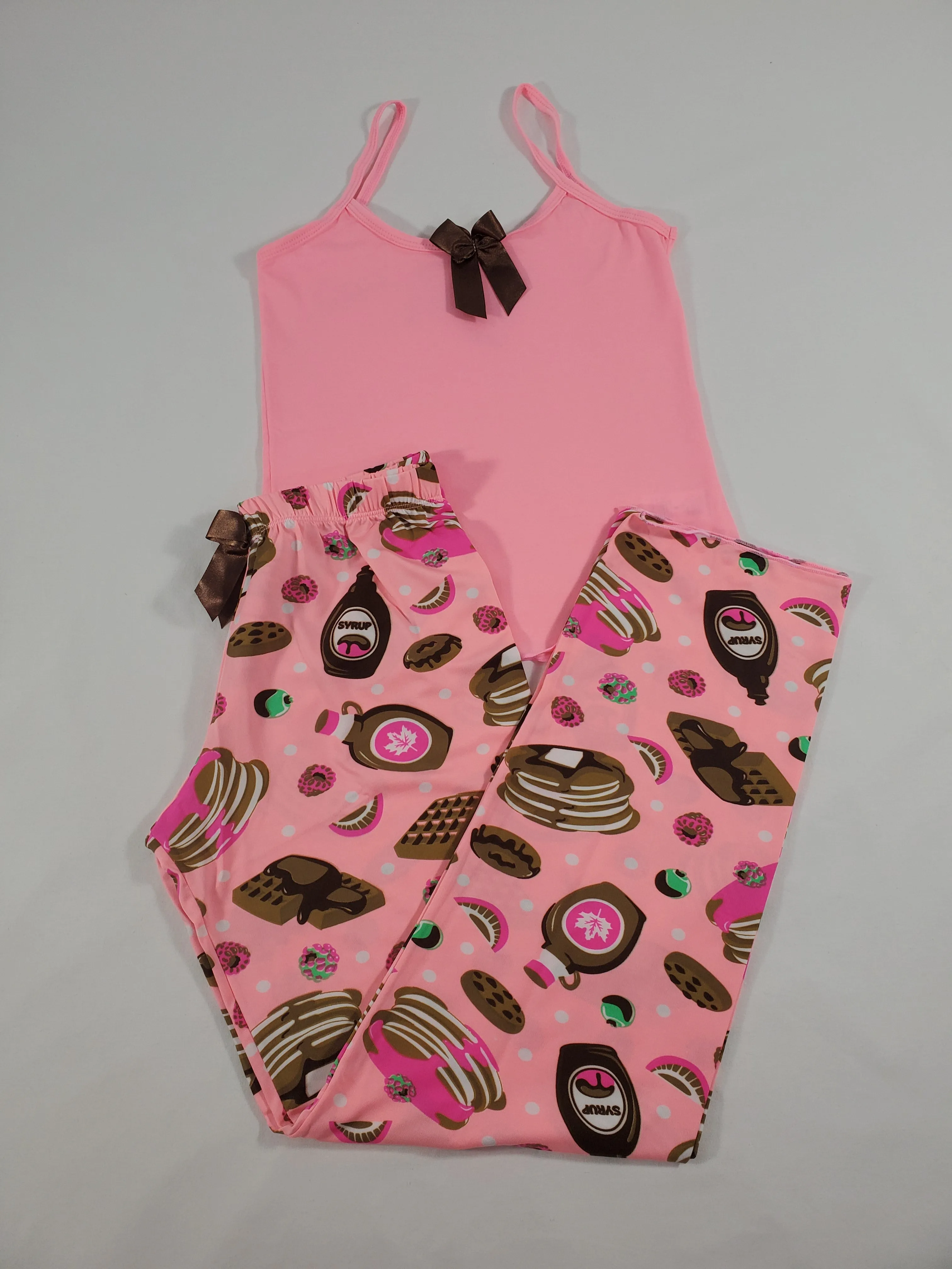 Women's Classic pajama set XL pink pants desserts theme pink blouse