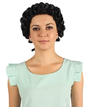 Women's Colonial Lady Curly Black Historical Wig | Premium Breathable Capless Cap