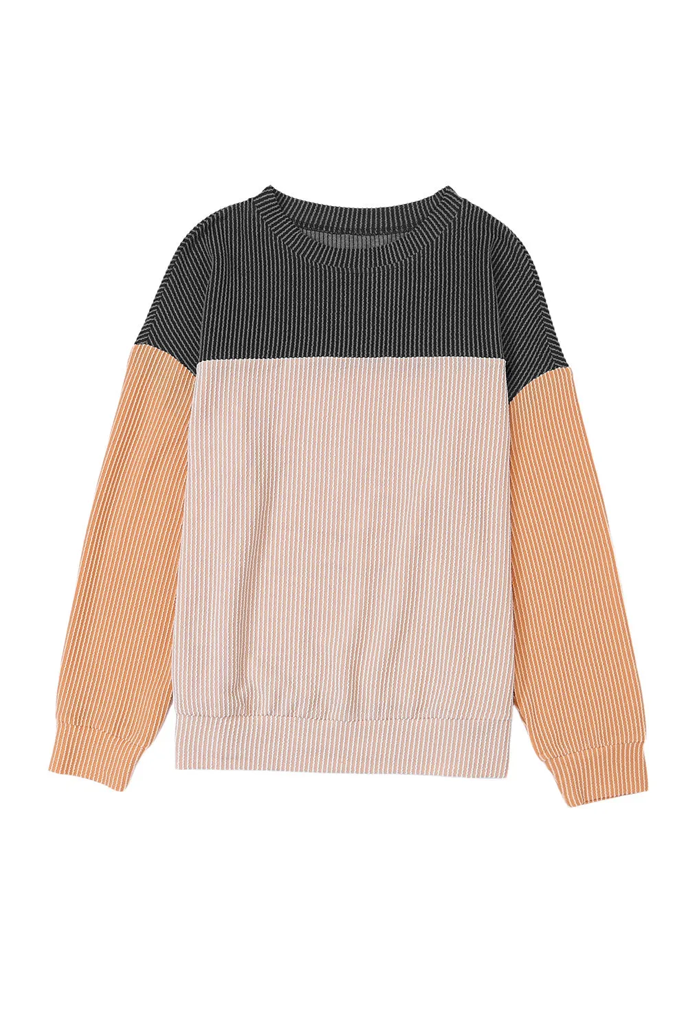 Women's Color Block Long Sleeve Ribbed Loose Top