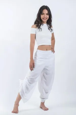 Women's Cotton Side Drawstring Palazzo Pants in White