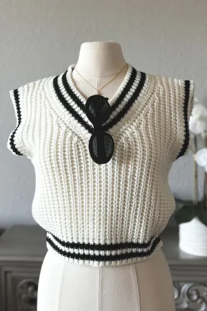 Women's Country Club V-Neck Sweater Vest | Ivory Black