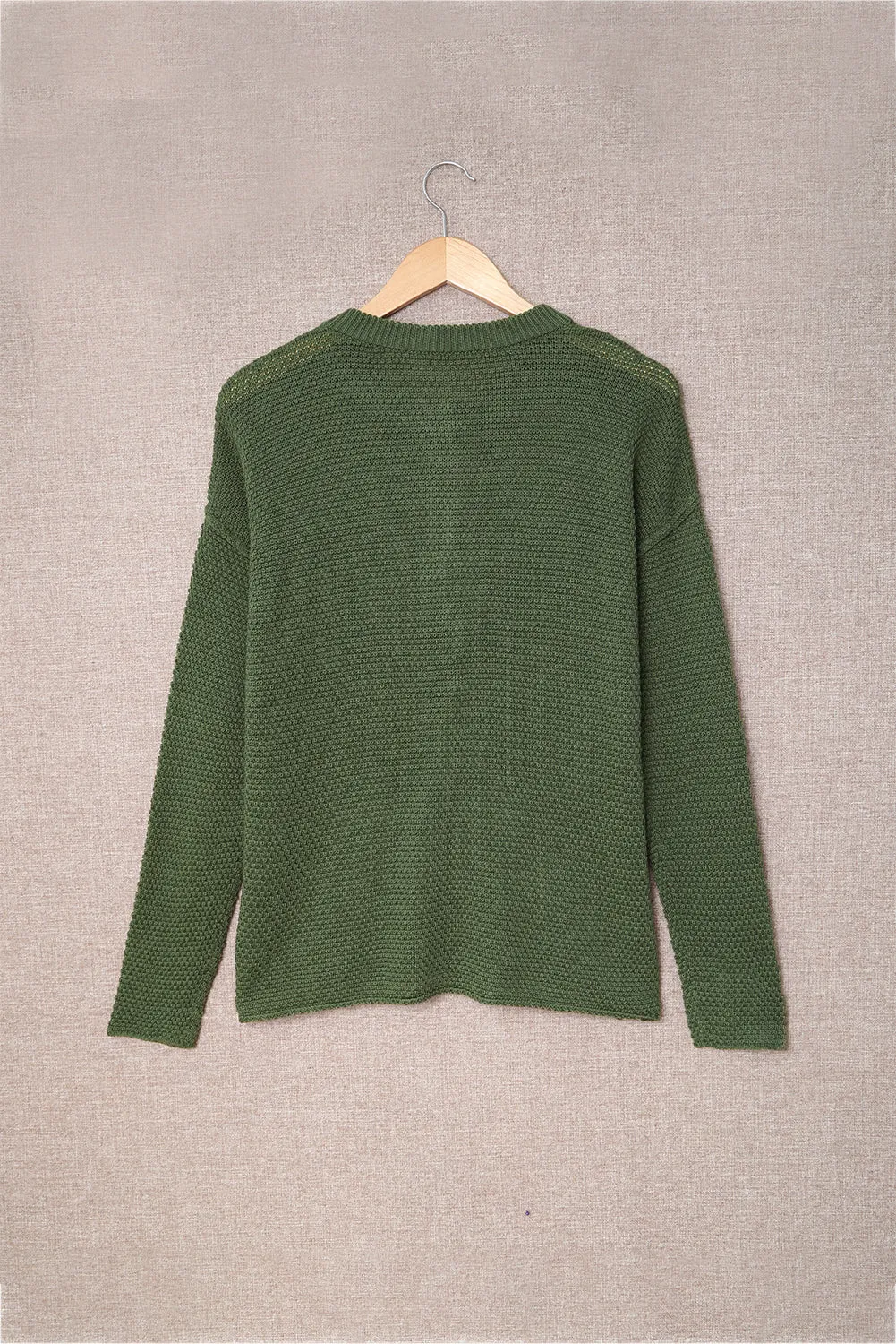 Women's Crew Neck Drop Shoulder Buttoned Waffle Knit Sweater