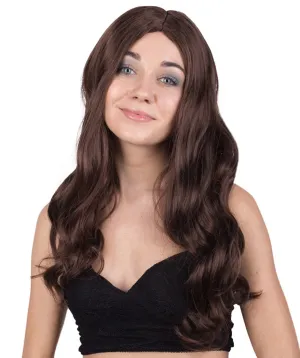 Women's Dark Brown Color Wavy Medium Length Trendy Earth Princess Wig