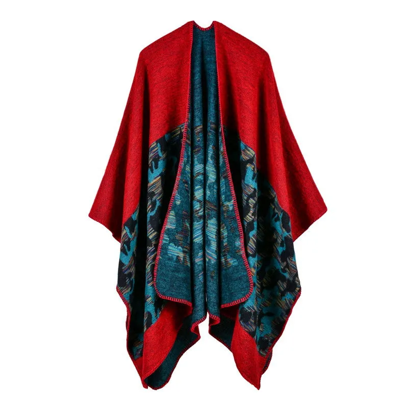 Women's diamond colored striped shawl, high-end women's double-sided travel cloak