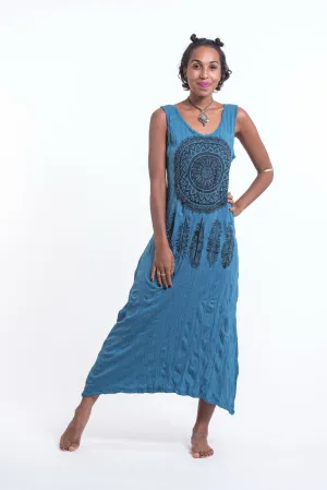 Womens Dreamcatcher Long Tank Dress in Denim Blue