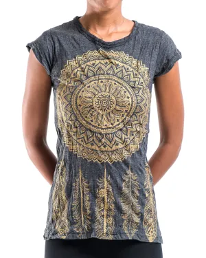 Womens Dreamcatcher T-Shirt in Gold on Black