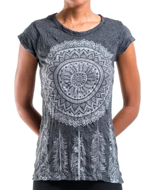 Womens Dreamcatcher T-Shirt in Silver on Black