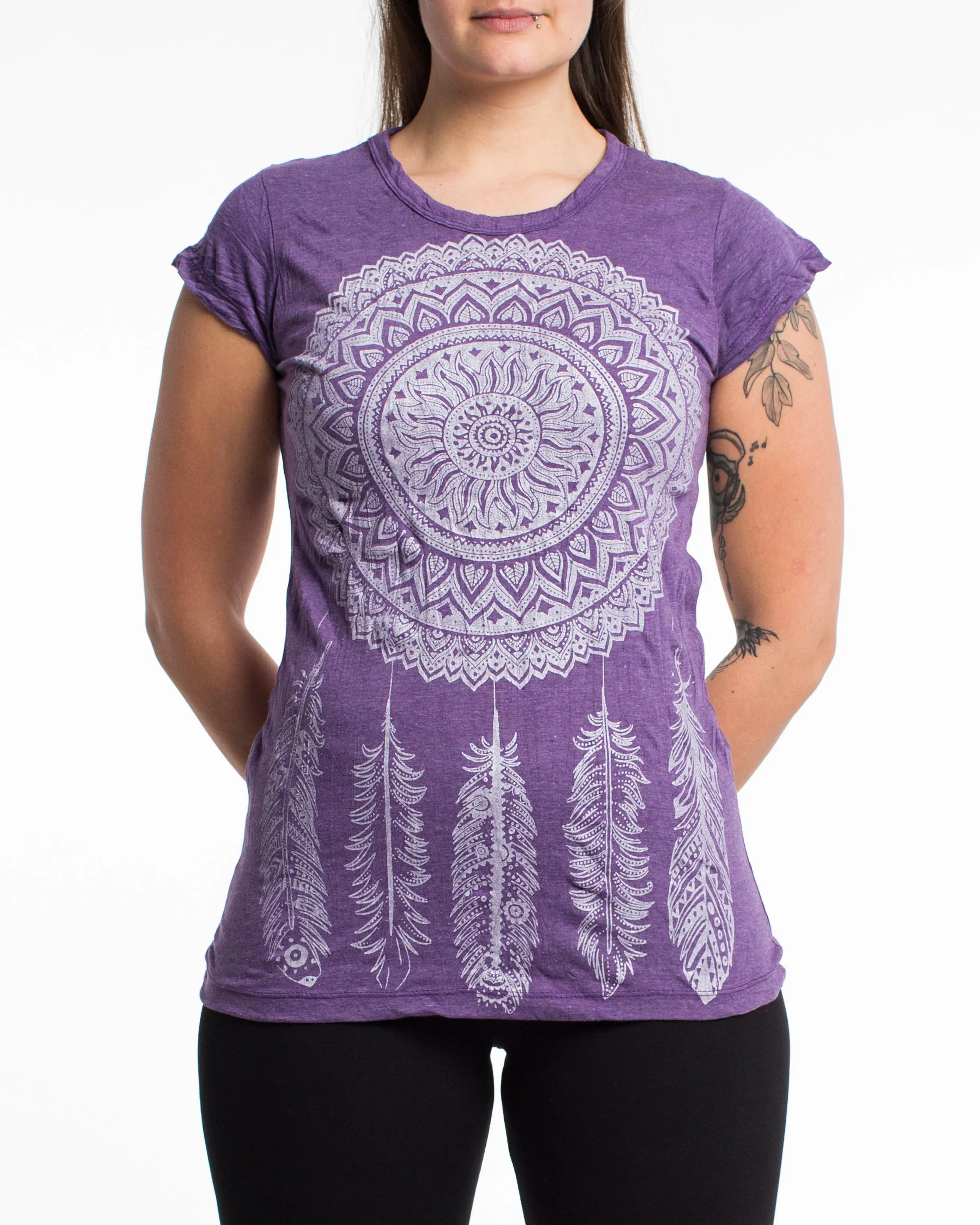 Womens Dreamcatcher T-Shirt in Silver on Purple