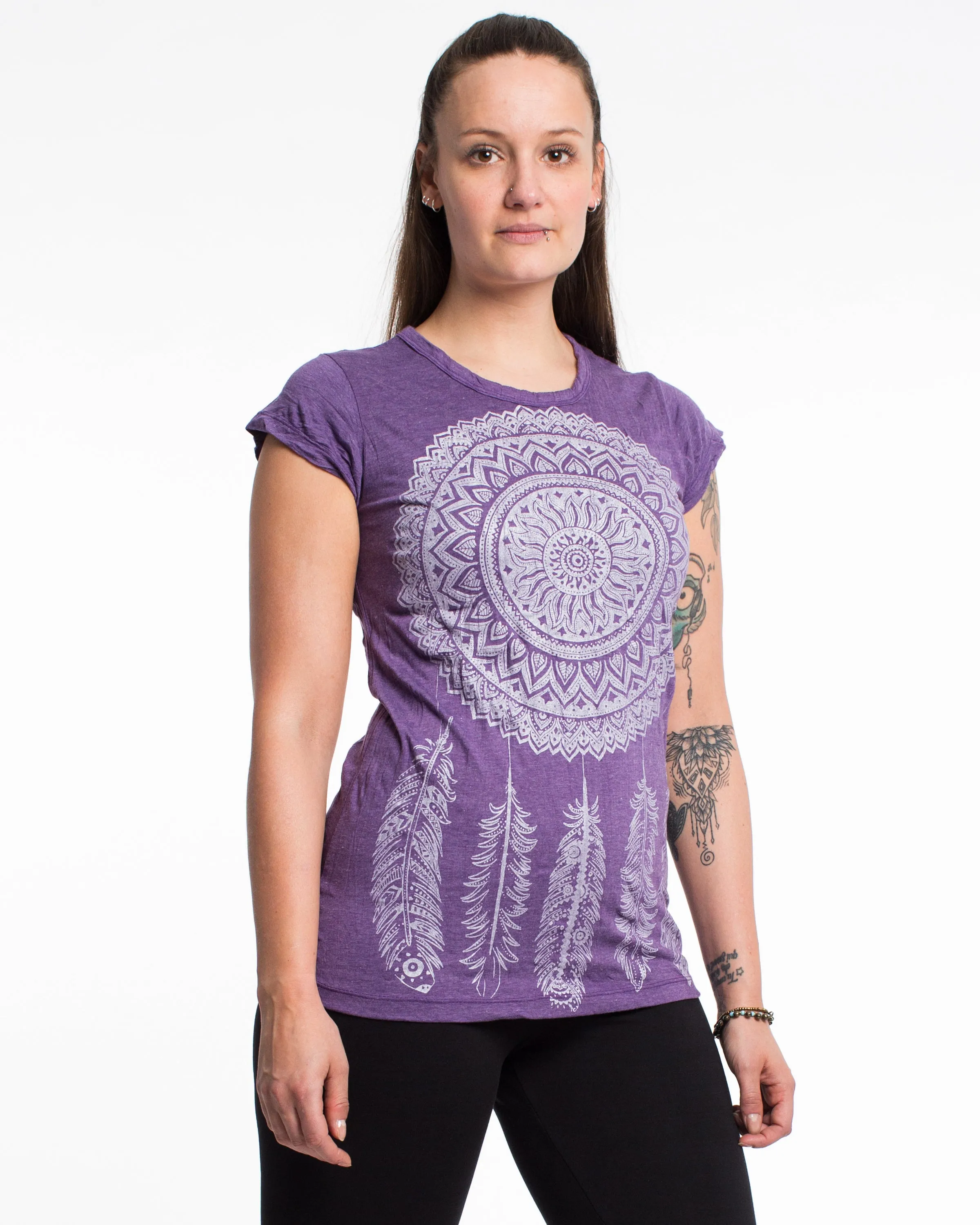 Womens Dreamcatcher T-Shirt in Silver on Purple