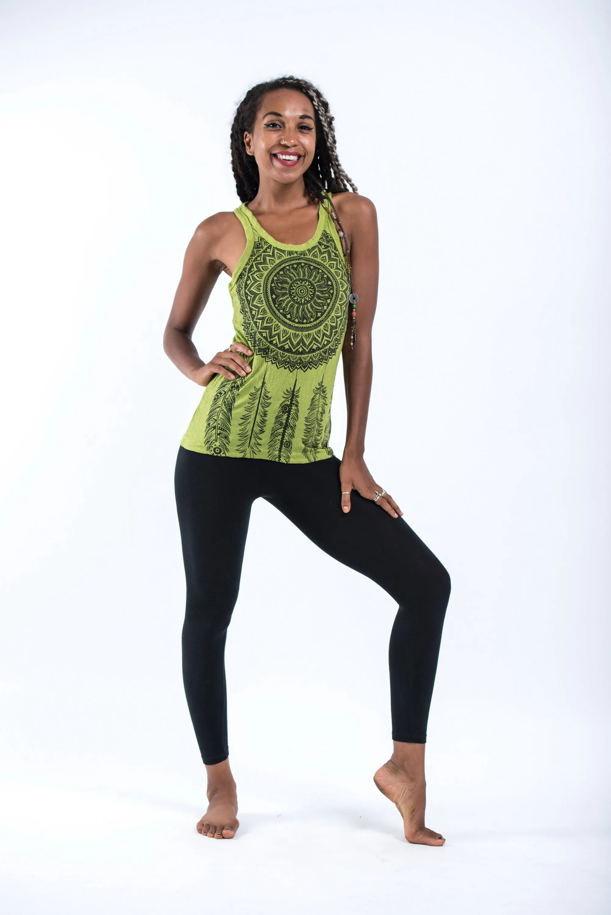 Womens Dreamcatcher Tank Top in Lime