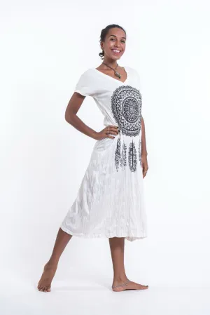 Womens Dreamcatcher V Neck Long Dress in White