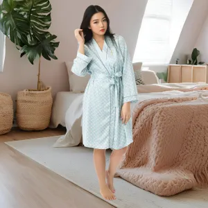 Women's Dressing Gown, Satin Kimono Bathrobe Nightwear Aqua and Coral