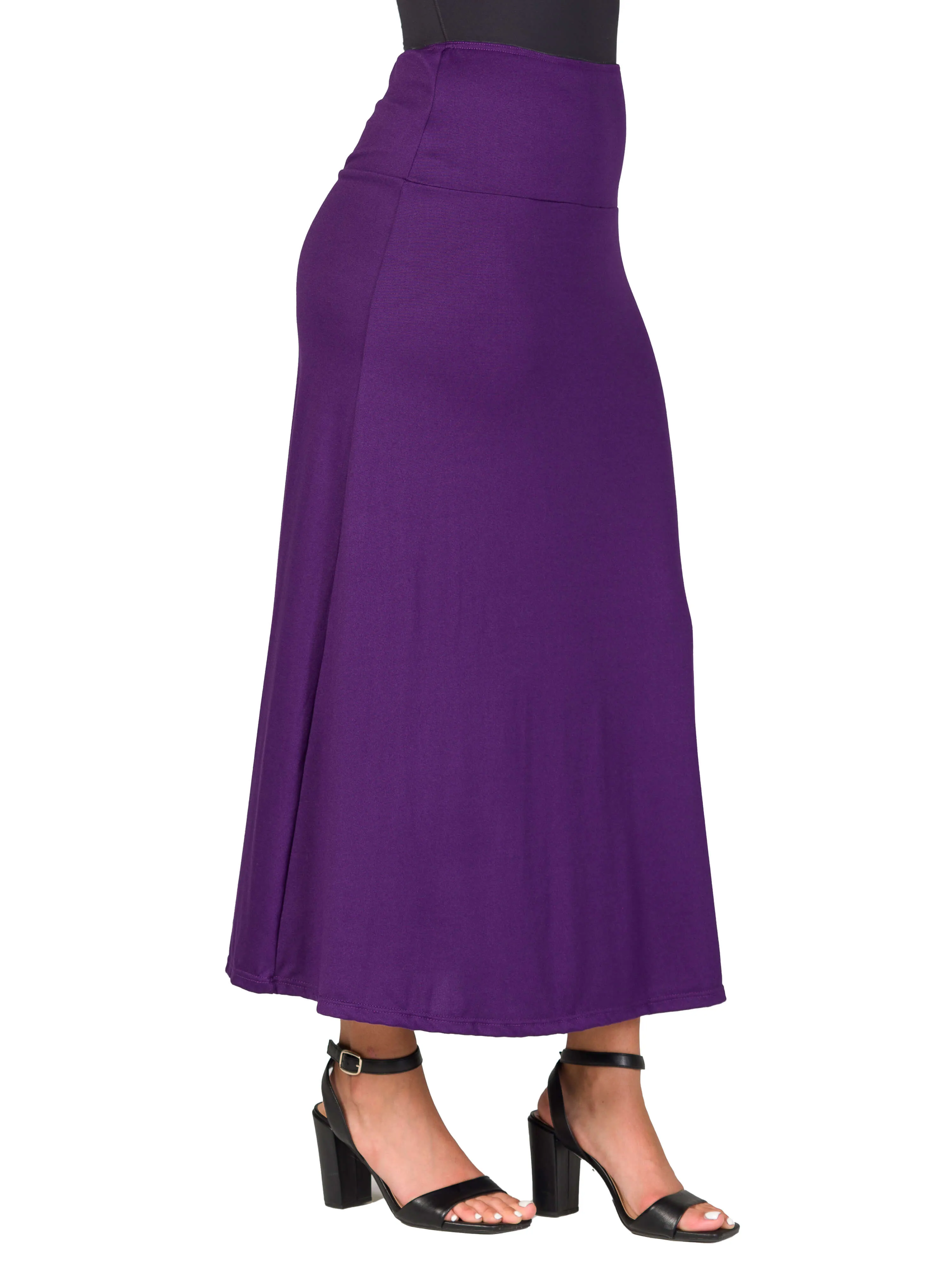 Womens Elastic Waist Solid Color Maxi Skirt