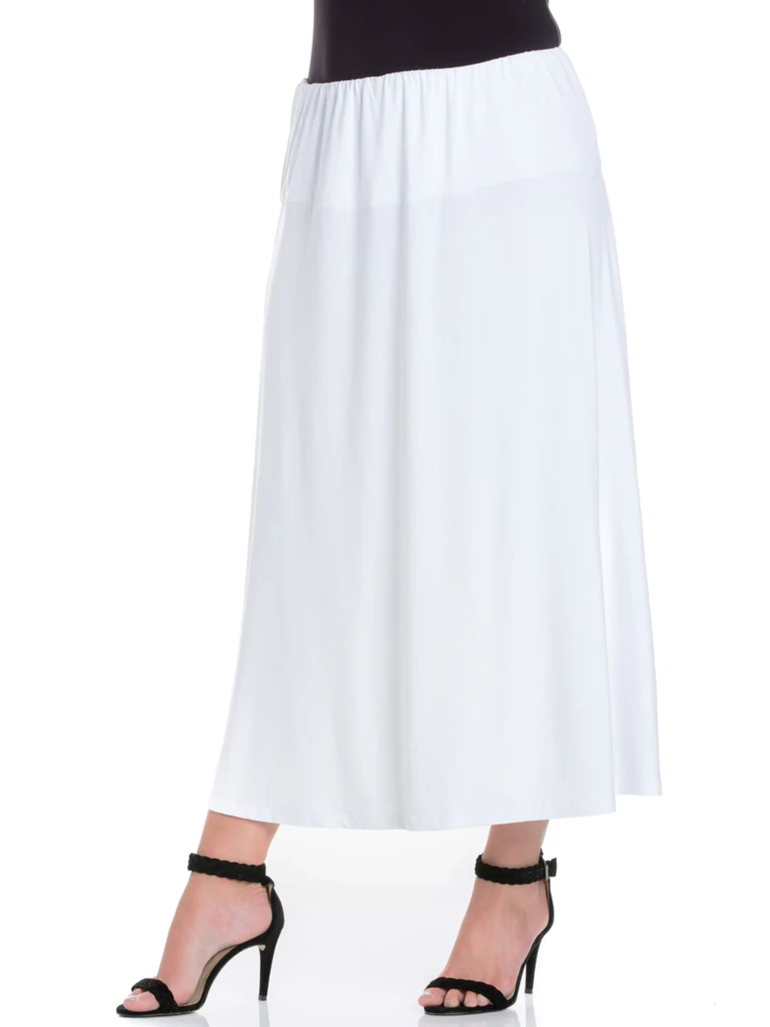 Womens Elastic Waist Solid Color Maxi Skirt