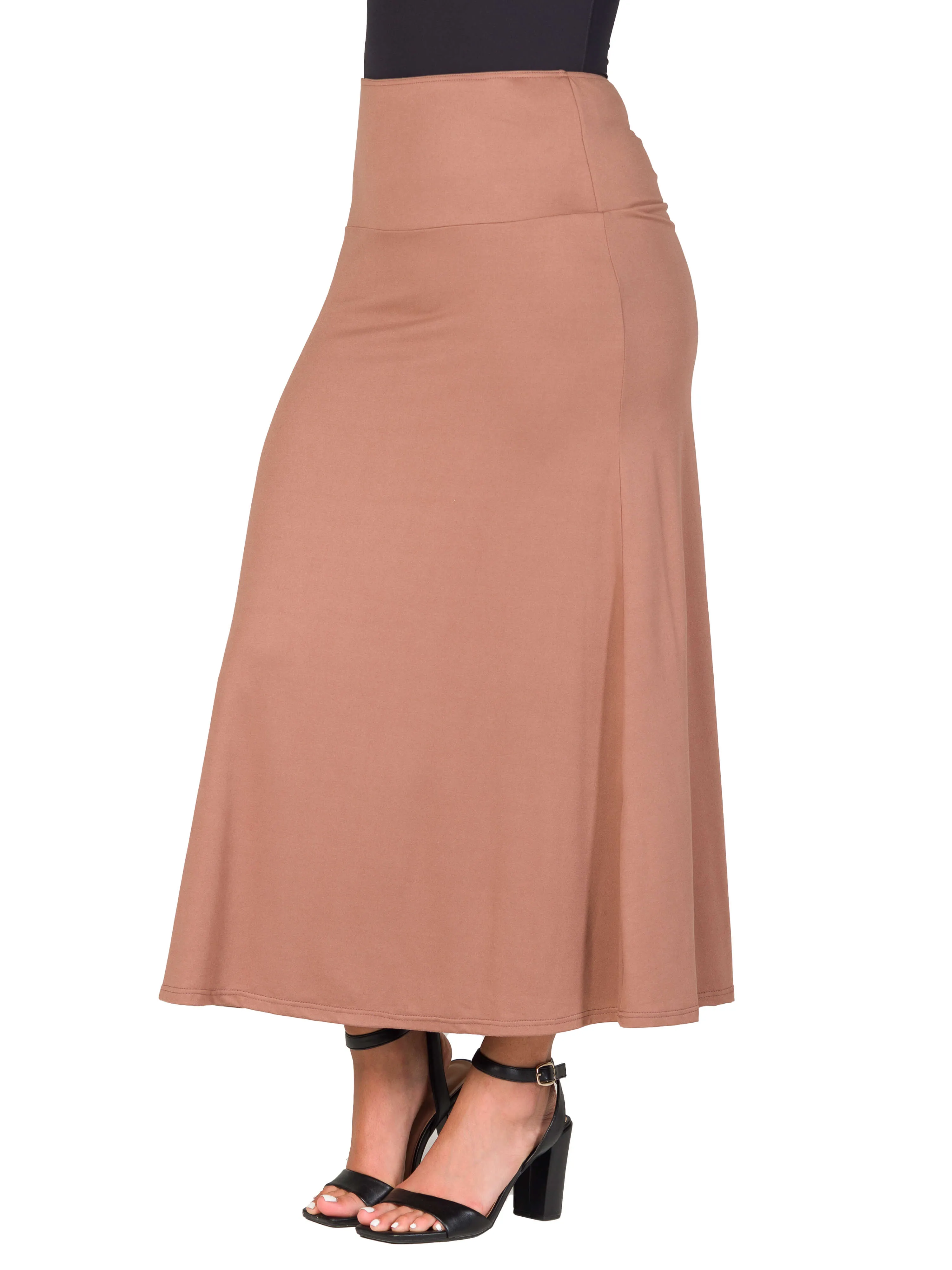 Womens Elastic Waist Solid Color Maxi Skirt