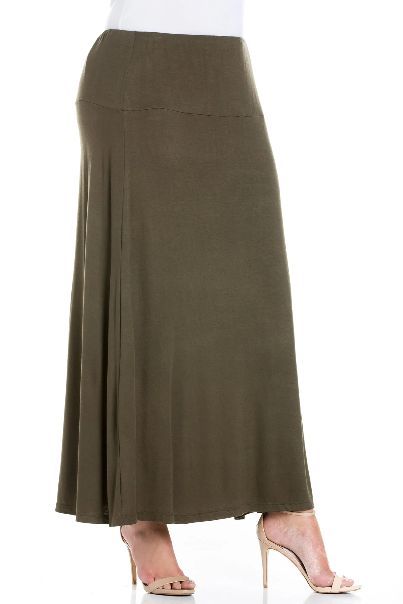 Womens Elastic Waist Solid Color Maxi Skirt