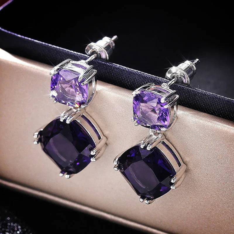 Women's Elegant Mysterious Purple Square Zircon Earrings