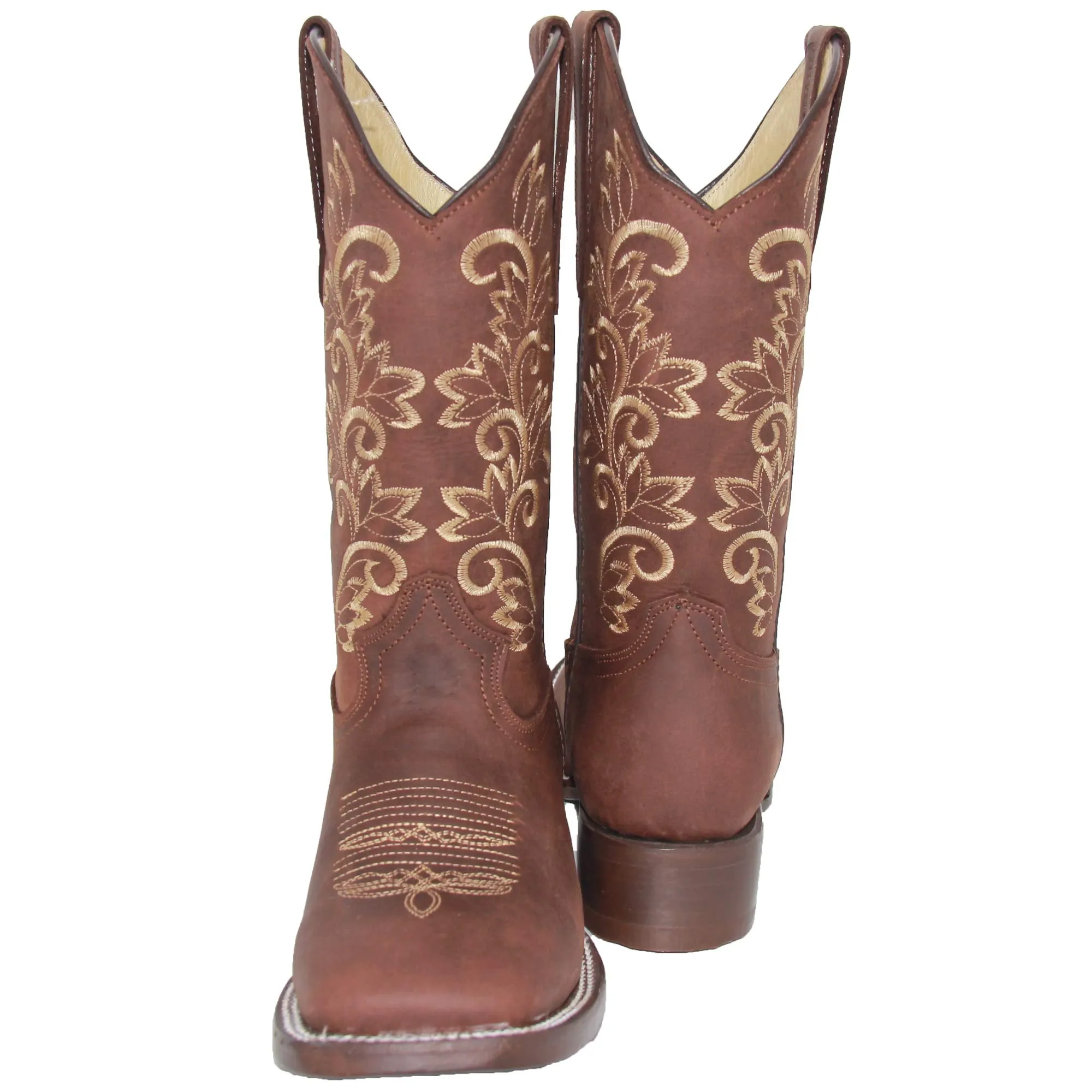 Womens Embroidered Leather Cowgirl Cowboy Square Toe Western Boots