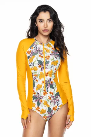 Women's Escalante Long Sleeve Swimsuit  |  Apricot Crush Floral Paradise