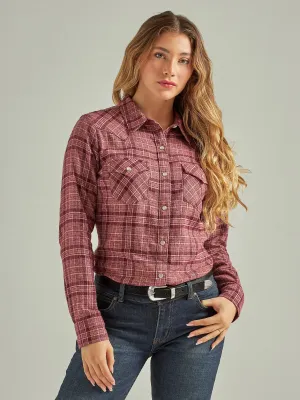 Women's Essential Long Sleeve Flannel Plaid Western Snap Shirt In Ash Rose