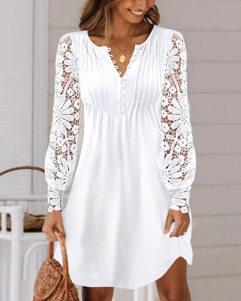 Women's Fashionable Elegant Lace Long Sleeve Dress