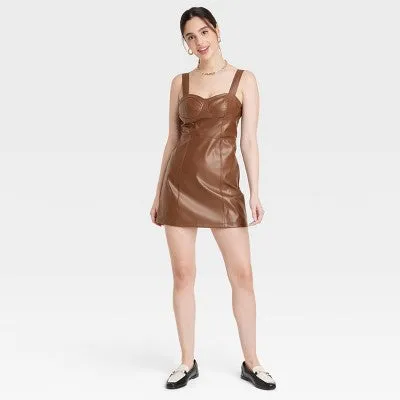 Women's Faux Leather Bodycon Dress - A New Day Dark Brown S