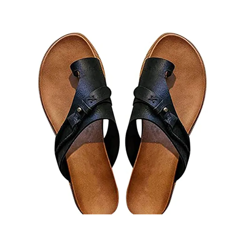 Women's Flat Comfy Non-Slip PU Leather Footbed Sandals